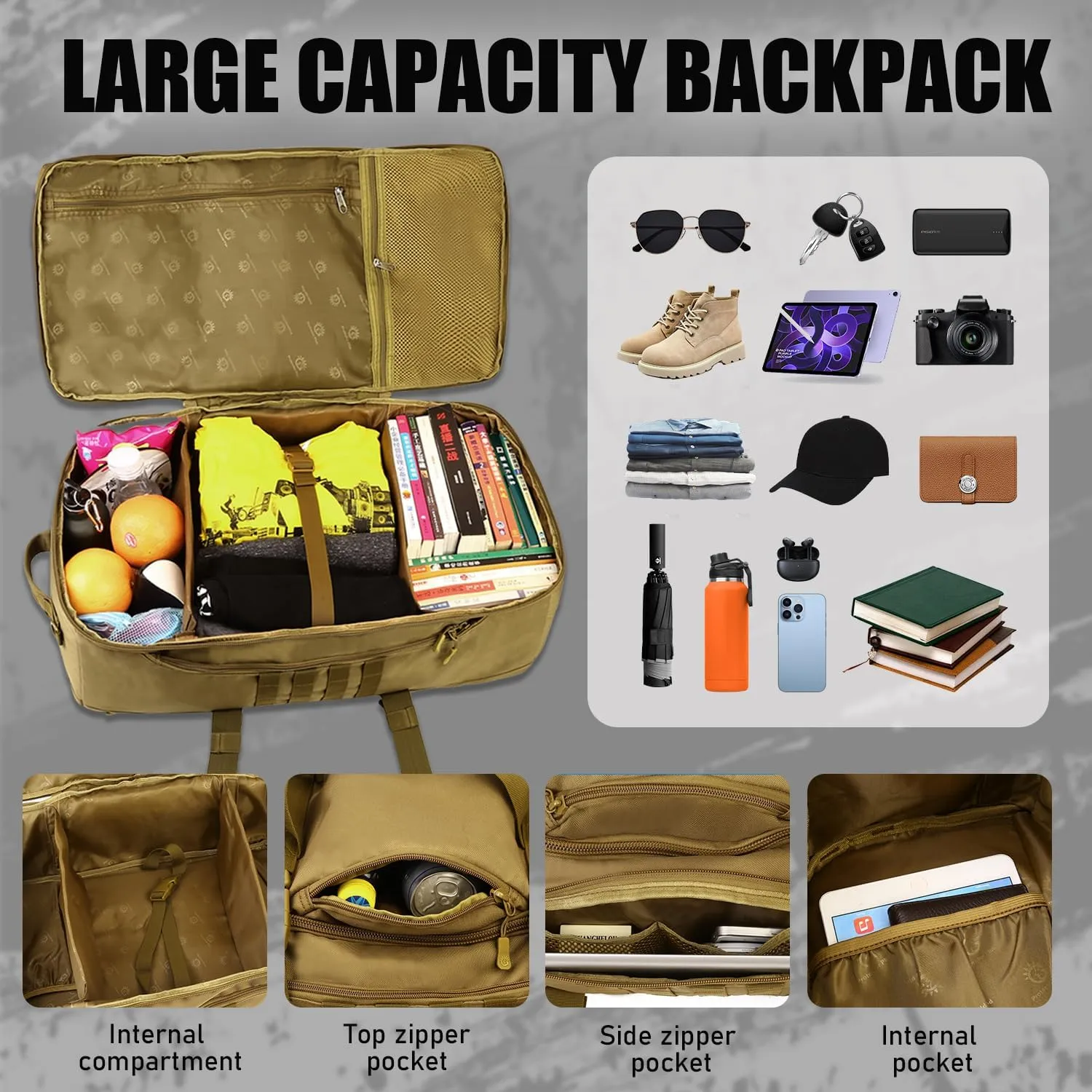 Protector Plus Tactical Travel Backpack 60L Military MOLLE Duffel Bag (Rain Cover & Patch Included)