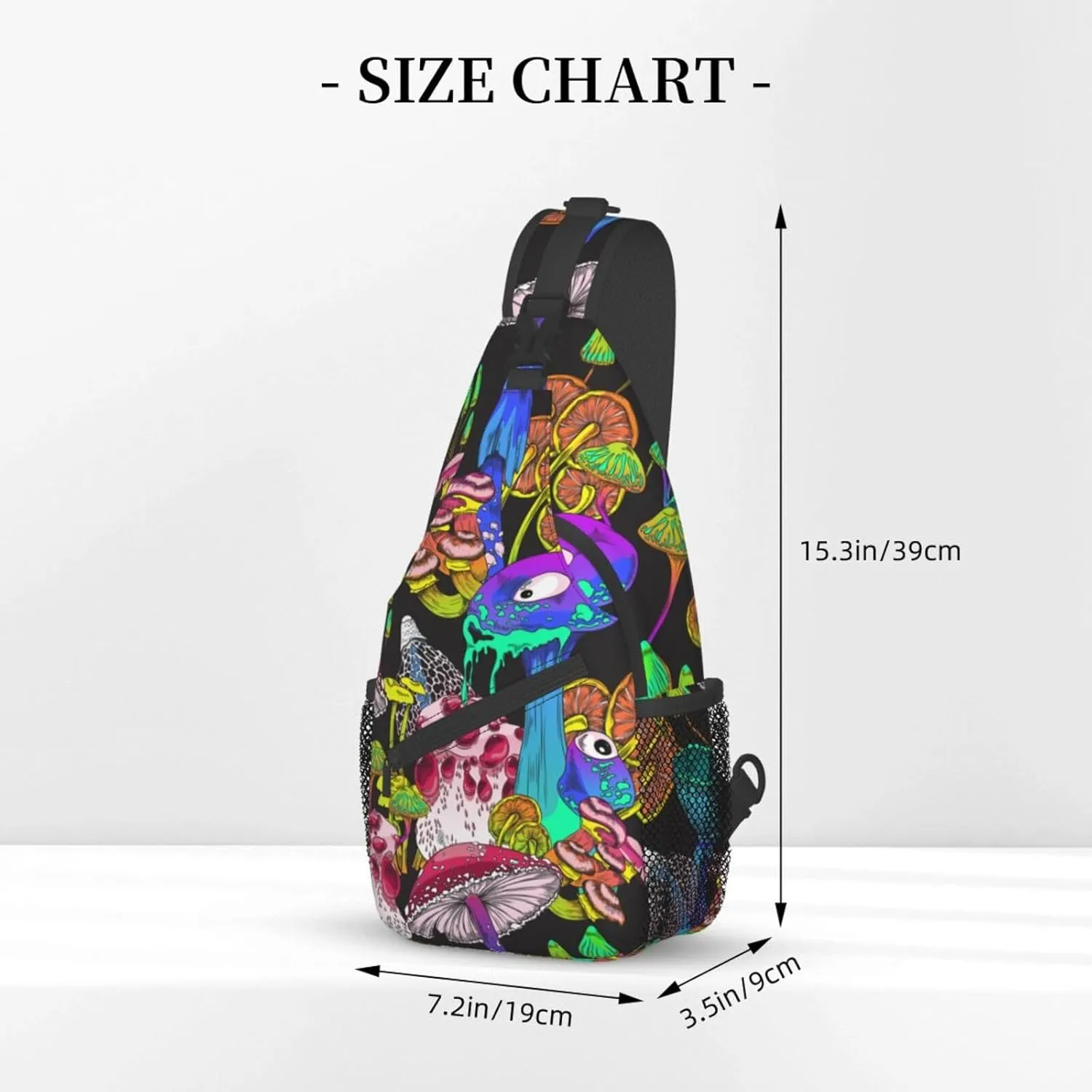 Psychedelic Trippy Mushrooms Hippie Sling Bag for Men Women Crossbody Backpack Cycling Hiking Daypack Chest Shoulder Bag with Adjustable Strap