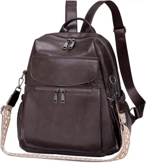 PU Leather Backpack Purse for Women, 12.9 Inch Ladies Fashion Backpack Purse Designer Convertible Travel Backpack (Coffee)