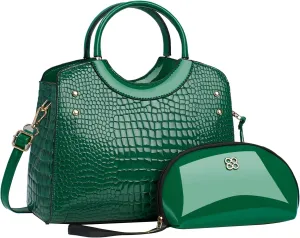 PU Leather Handbag for Women Crocodile Embossed Shoulder Bag Waterproof Crossbody Bag Large Messenger Bag