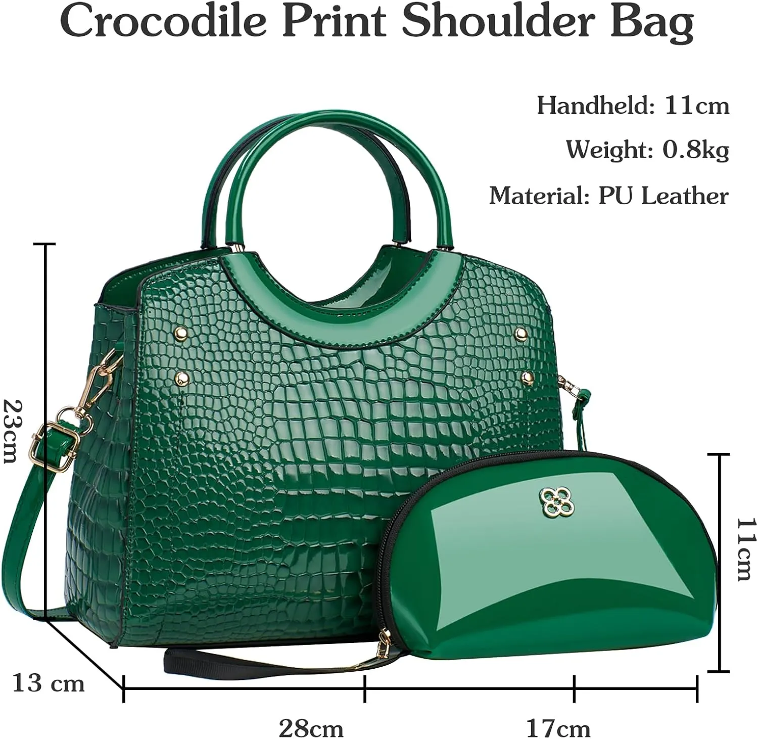 PU Leather Handbag for Women Crocodile Embossed Shoulder Bag Waterproof Crossbody Bag Large Messenger Bag