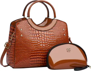 PU Leather Handbag for Women Crocodile Embossed Shoulder Bag Waterproof Crossbody Bag Large Messenger Bag