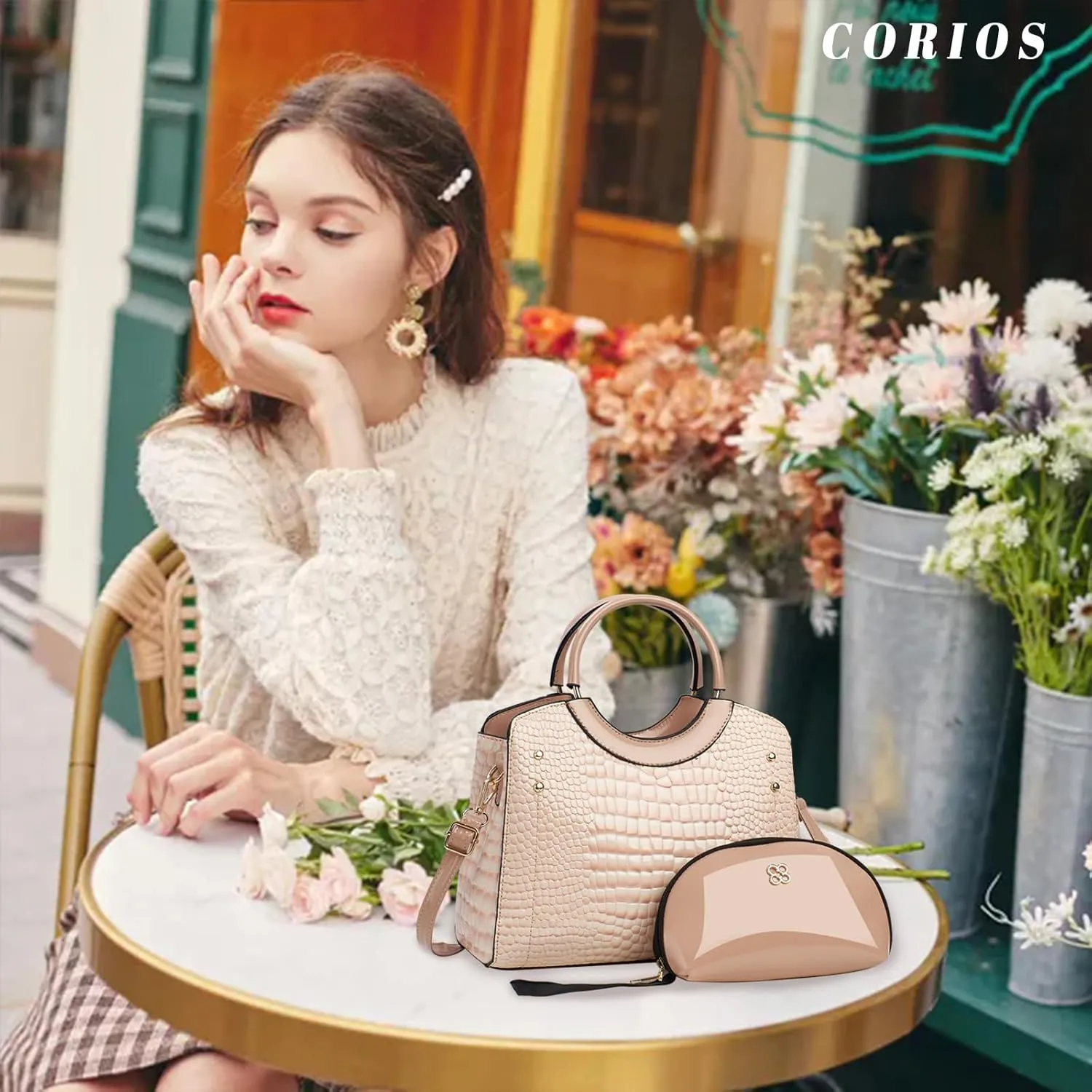 PU Leather Handbag for Women Crocodile Embossed Shoulder Bag Waterproof Crossbody Bag Large Messenger Bag