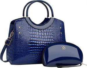 PU Leather Handbag for Women Crocodile Embossed Shoulder Bag Waterproof Crossbody Bag Large Messenger Bag