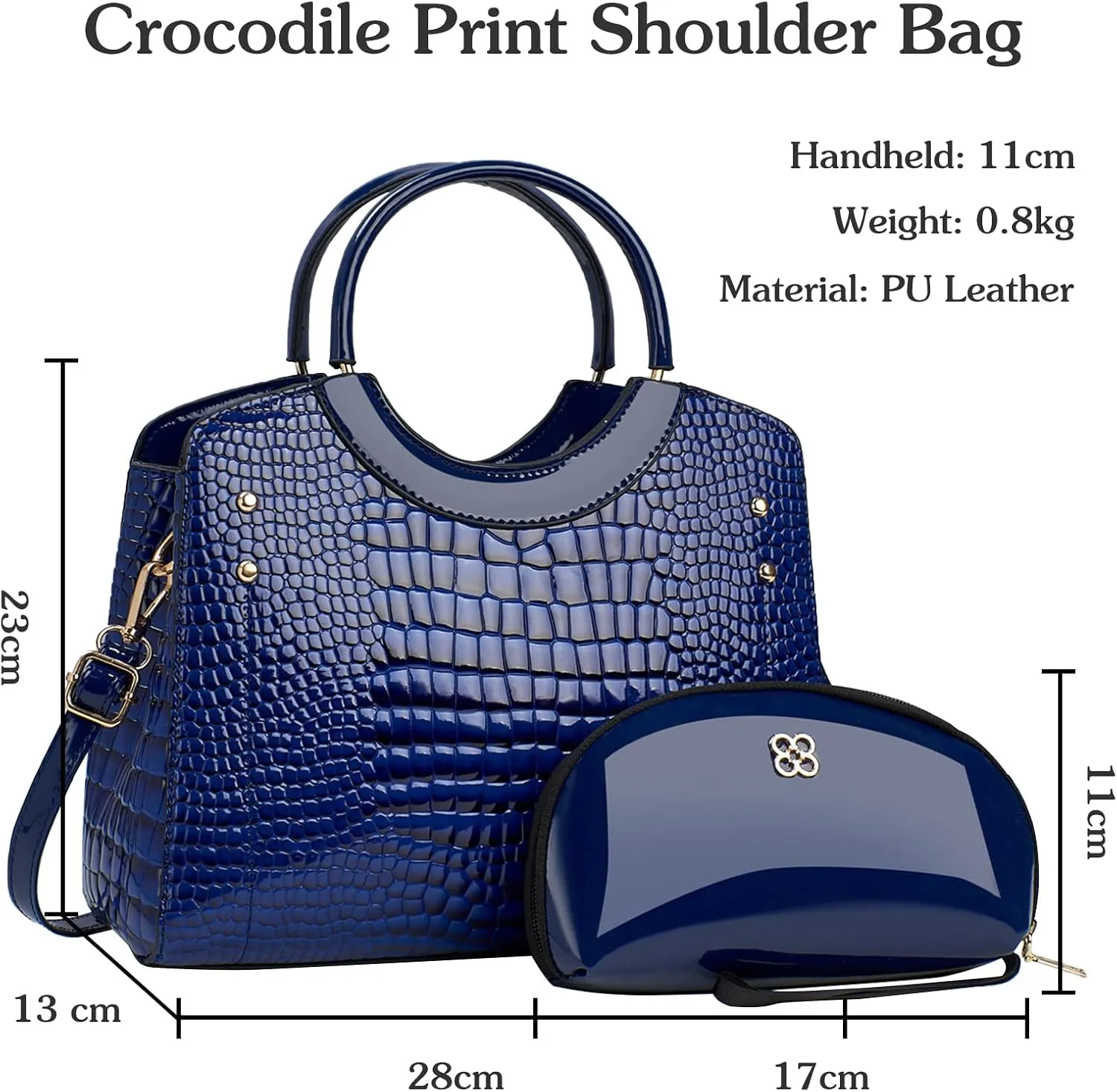 PU Leather Handbag for Women Crocodile Embossed Shoulder Bag Waterproof Crossbody Bag Large Messenger Bag