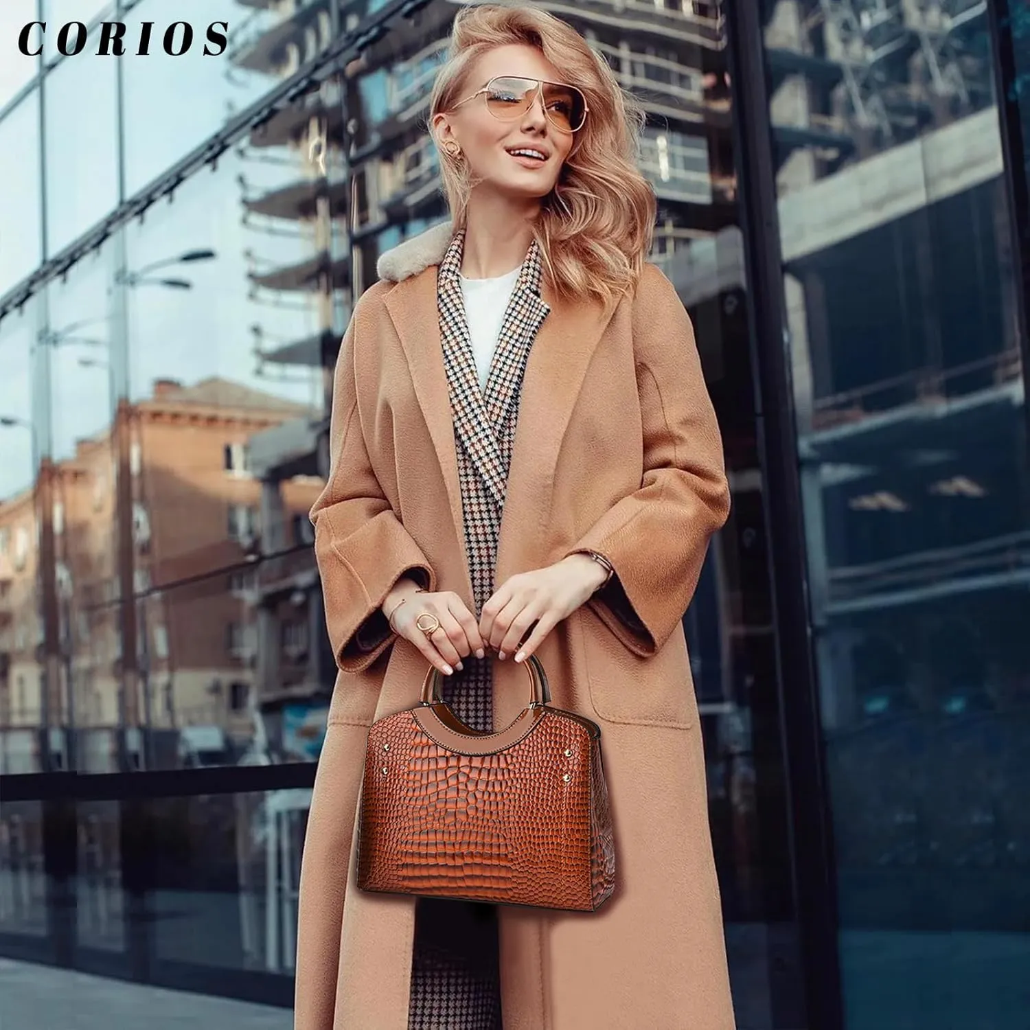 PU Leather Handbag for Women Crocodile Embossed Shoulder Bag Waterproof Crossbody Bag Large Messenger Bag