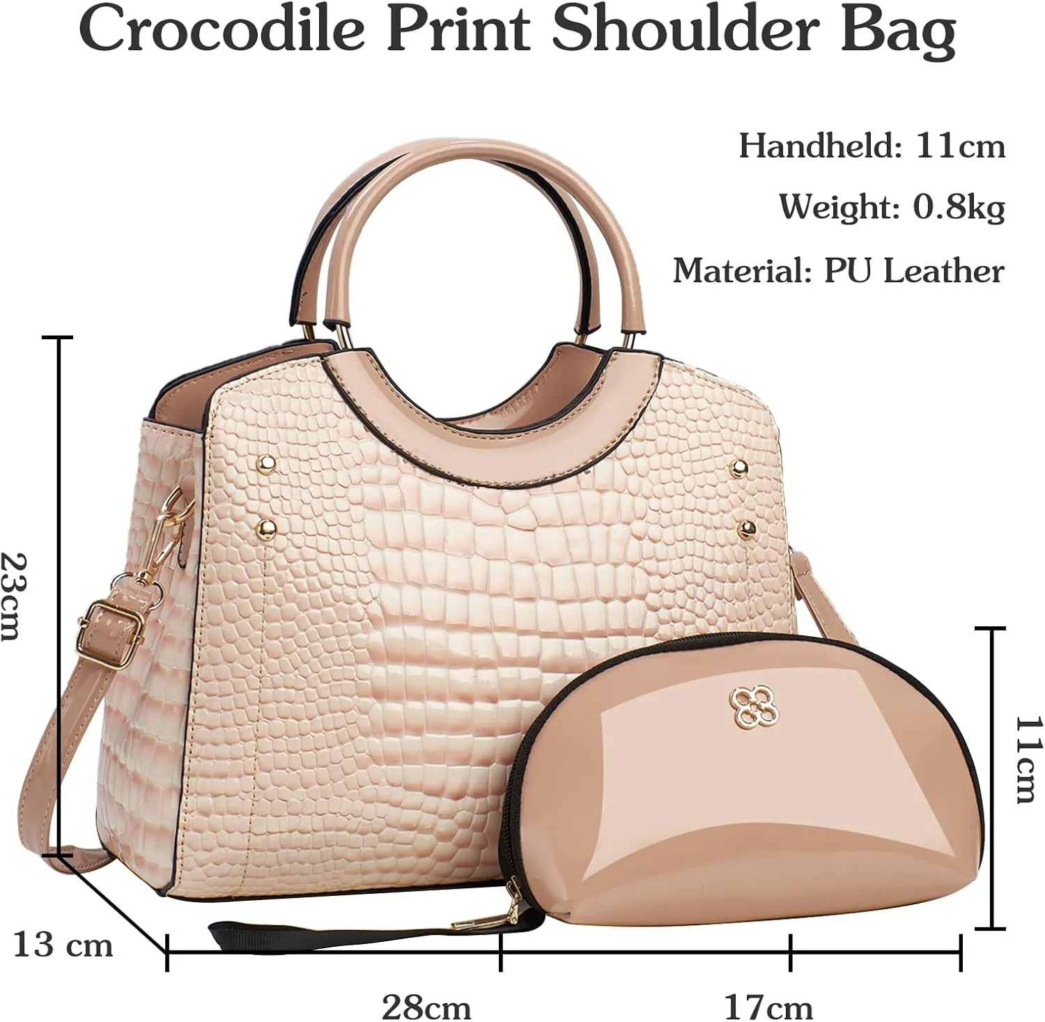 PU Leather Handbag for Women Crocodile Embossed Shoulder Bag Waterproof Crossbody Bag Large Messenger Bag