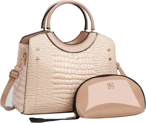 PU Leather Handbag for Women Crocodile Embossed Shoulder Bag Waterproof Crossbody Bag Large Messenger Bag