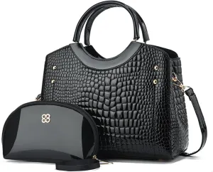 PU Leather Handbag for Women Crocodile Embossed Shoulder Bag Waterproof Crossbody Bag Large Messenger Bag
