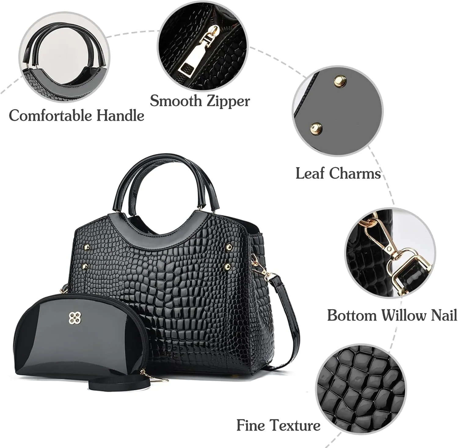 PU Leather Handbag for Women Crocodile Embossed Shoulder Bag Waterproof Crossbody Bag Large Messenger Bag
