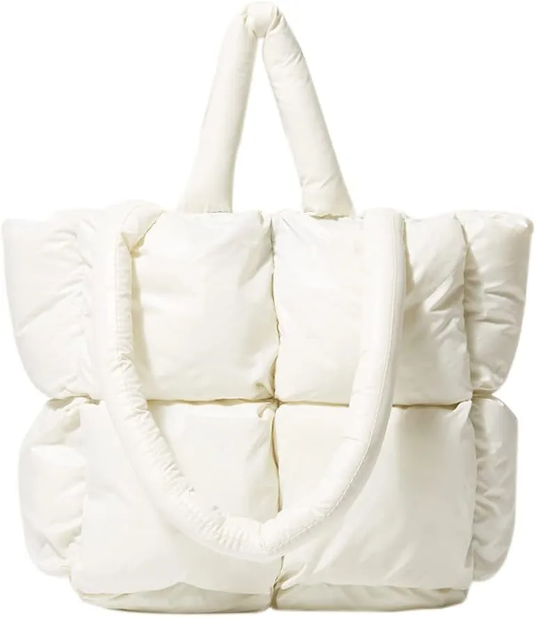 Puffer Tote Bag for Women Quilted Puffy Handbag Light Winter Down Cotton Padded Shoulder Bag Down Padding Tote Bag