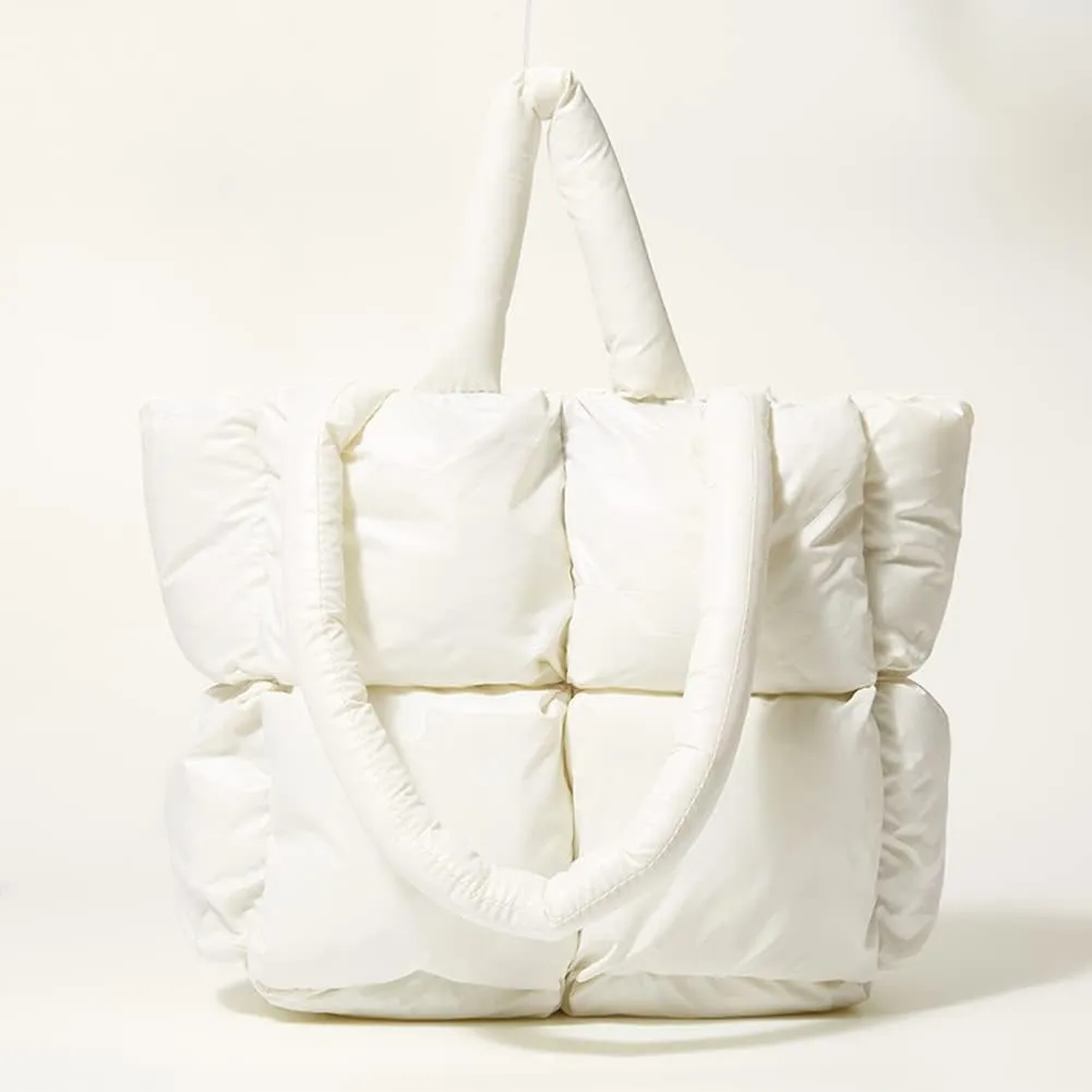 Puffer Tote Bag for Women Quilted Puffy Handbag Light Winter Down Cotton Padded Shoulder Bag Down Padding Tote Bag