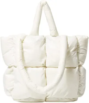 Puffer Tote Bag for Women Quilted Puffy Handbag Light Winter Down Cotton Padded Shoulder Bag Down Padding Tote Bag