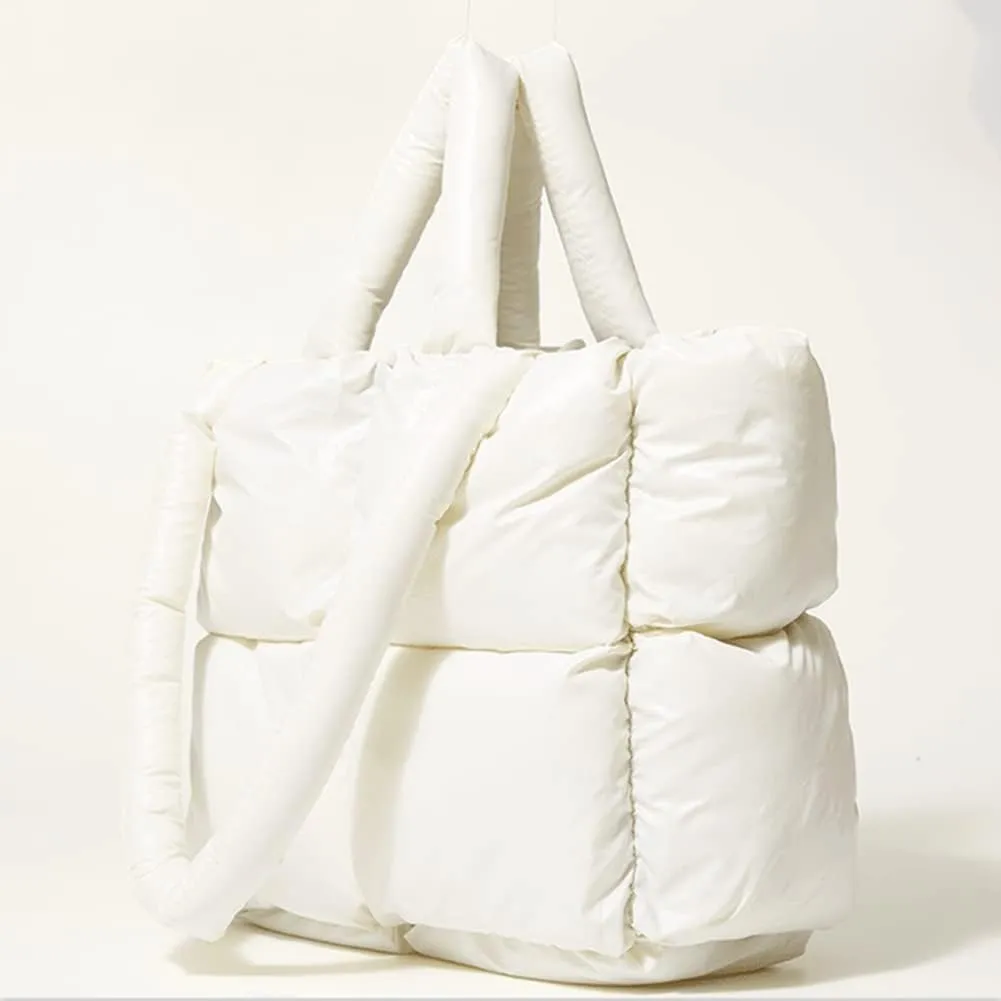 Puffer Tote Bag for Women Quilted Puffy Handbag Light Winter Down Cotton Padded Shoulder Bag Down Padding Tote Bag
