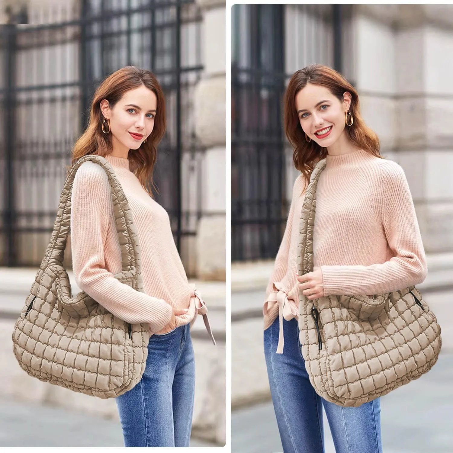 Puffer Tote, Quilted Puffer Hobo Bag, Lightweight Puffy Quilted Shoulder Bag for Work, Gym, Travel