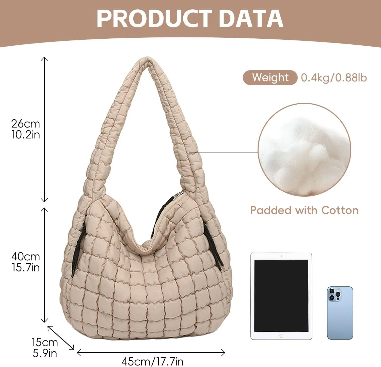 Puffer Tote, Quilted Puffer Hobo Bag, Lightweight Puffy Quilted Shoulder Bag for Work, Gym, Travel
