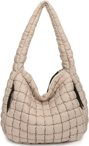 Puffer Tote, Quilted Puffer Hobo Bag, Lightweight Puffy Quilted Shoulder Bag for Work, Gym, Travel