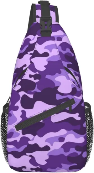 Purple Camouflage Sling Bag for Men Women Multipurpose Crossbody Shoulder Bag Adjustable Sling Backpack Lightweight Chest Bags for Outdoor Gym Cycling Travel Hiking Daypack, 15.3x7.2x3.5 inch