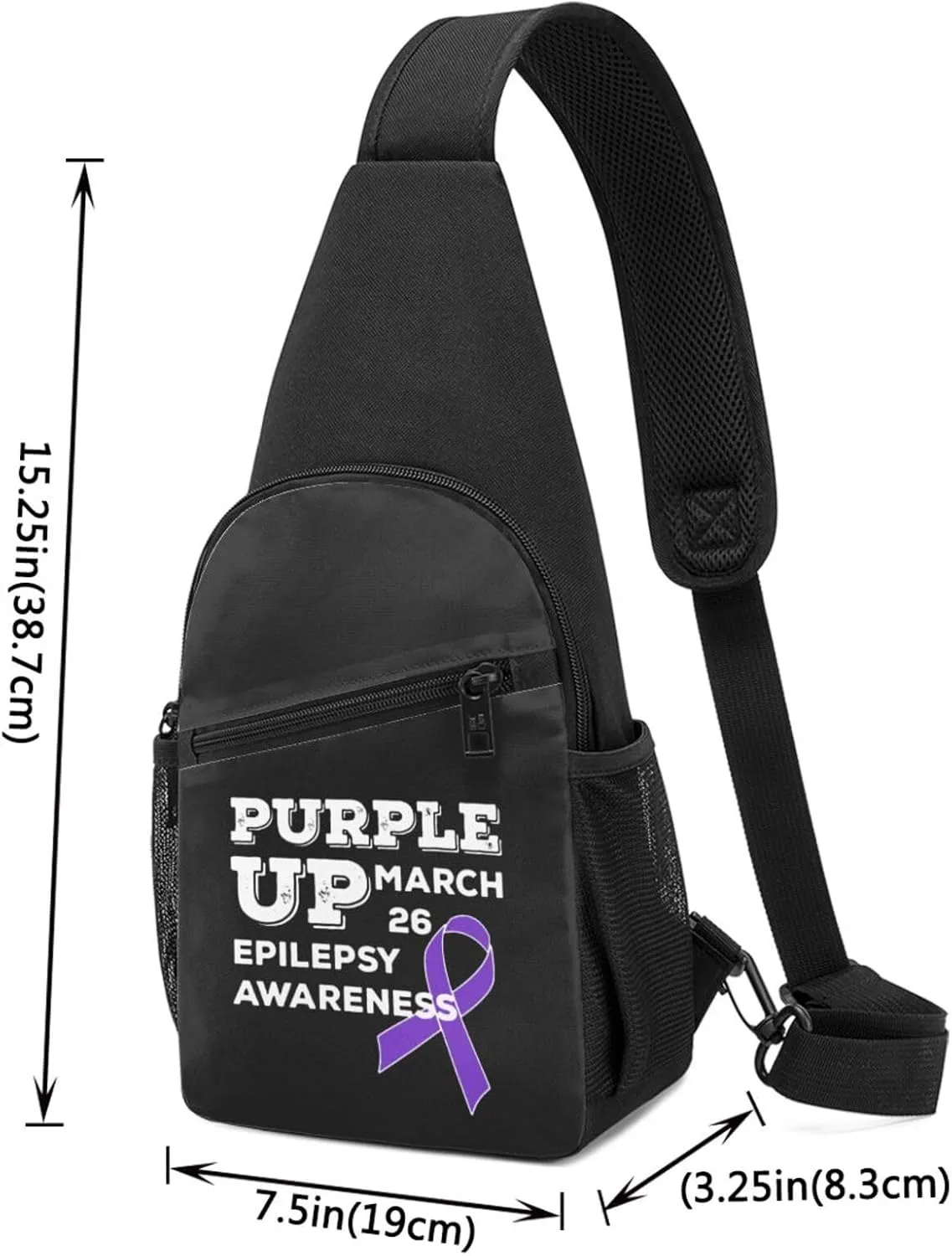 Purple Up March 26 Support Epilepsy Awareness Sling Bag Crossbody Backpack Shoulder Casual Daypack Bags for Men Women