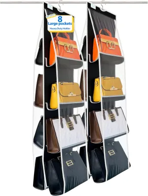 purse organizer, 2Pack, purse organizer for closet,NEW improved Larger, purse storage, Heavy Duty Hooks,handbag organizer, Space-Saving Design, closet organizer, Visibility, Black/White