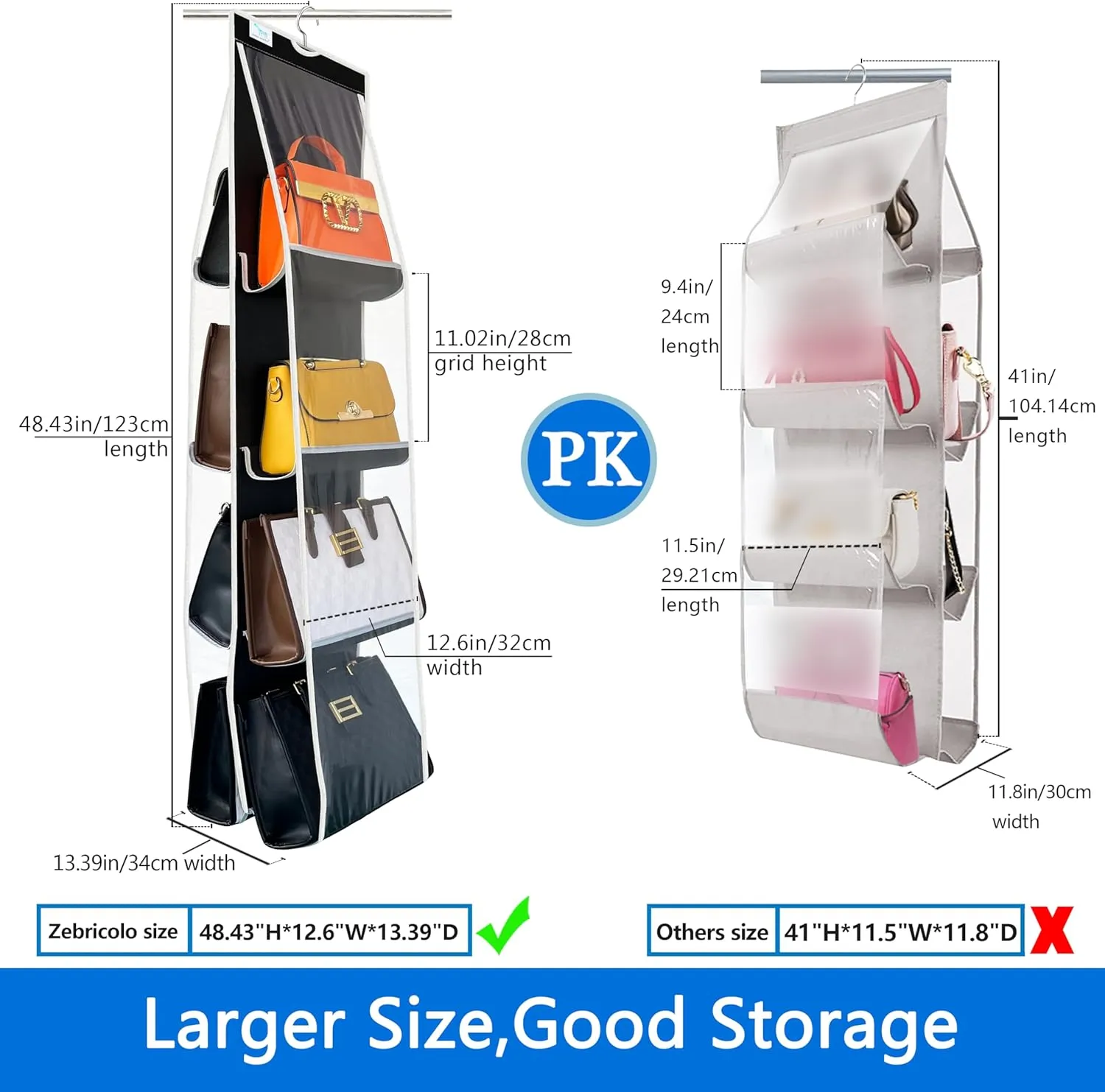 purse organizer, 2Pack, purse organizer for closet,NEW improved Larger, purse storage, Heavy Duty Hooks,handbag organizer, Space-Saving Design, closet organizer, Visibility, Black/White