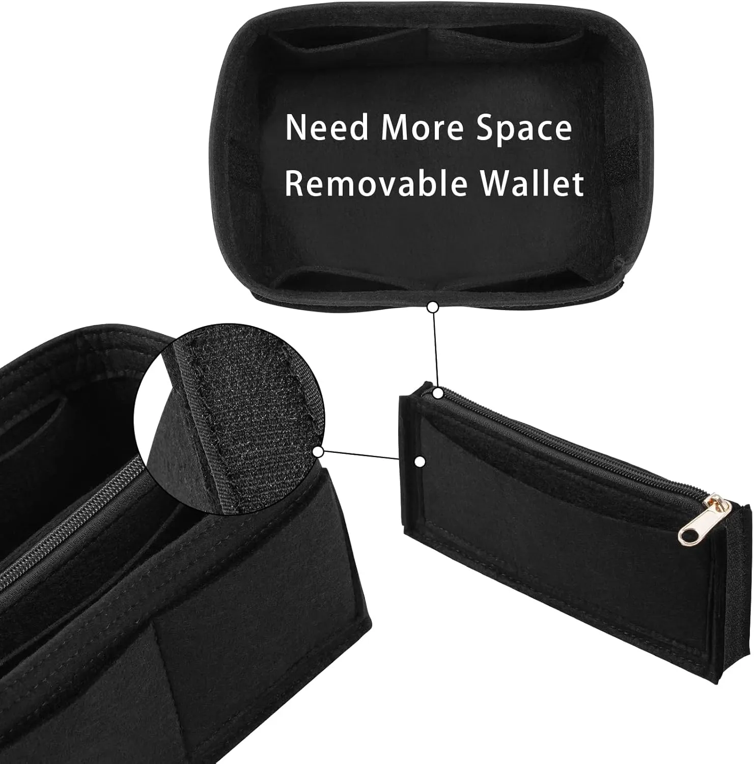 Purse Organizer Insert for LV Noe BB Bucket Bags,Tote Bag Organizer with zipper insert (Small, Black)