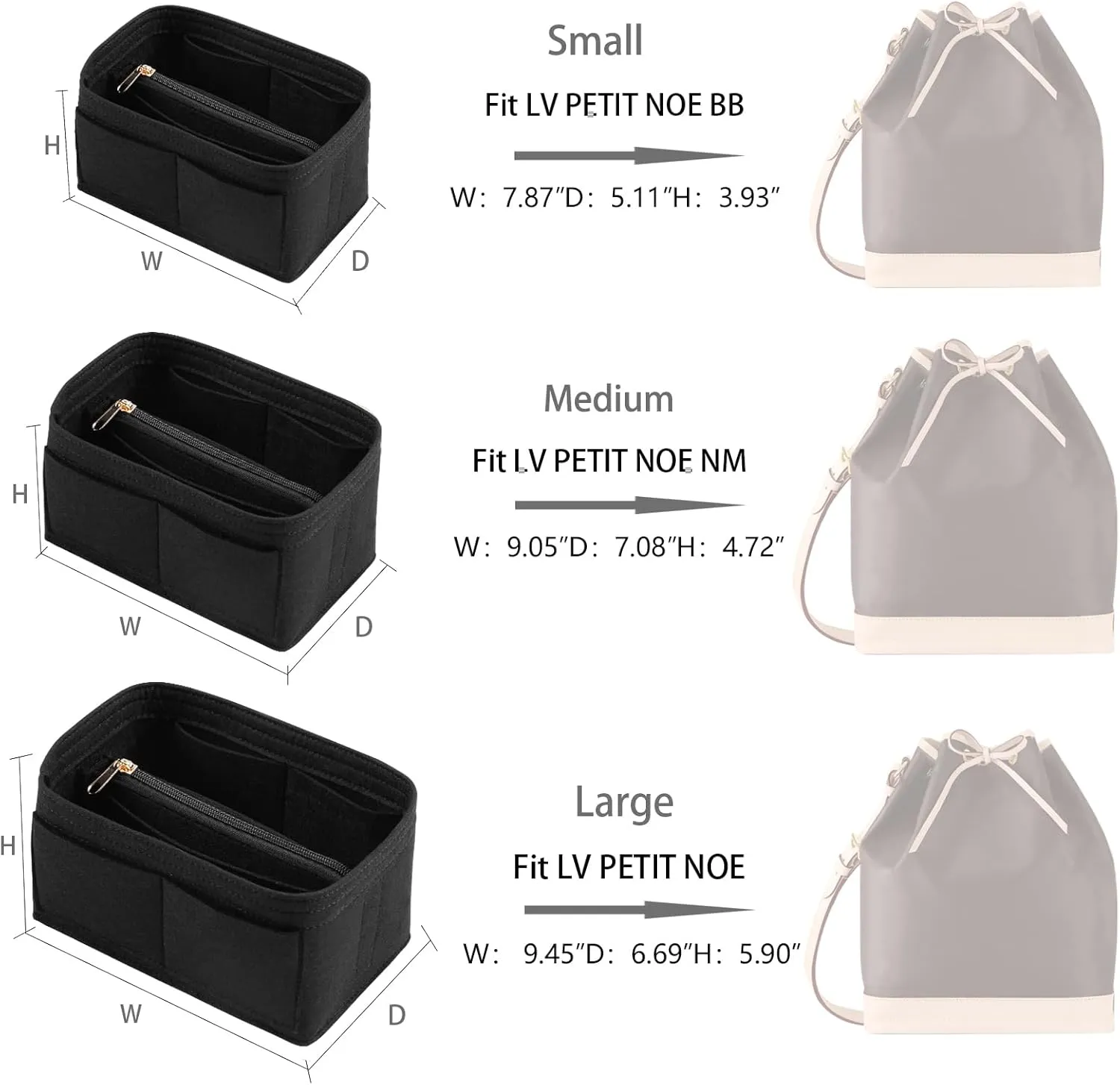 Purse Organizer Insert for LV Noe BB Bucket Bags,Tote Bag Organizer with zipper insert (Small, Black)