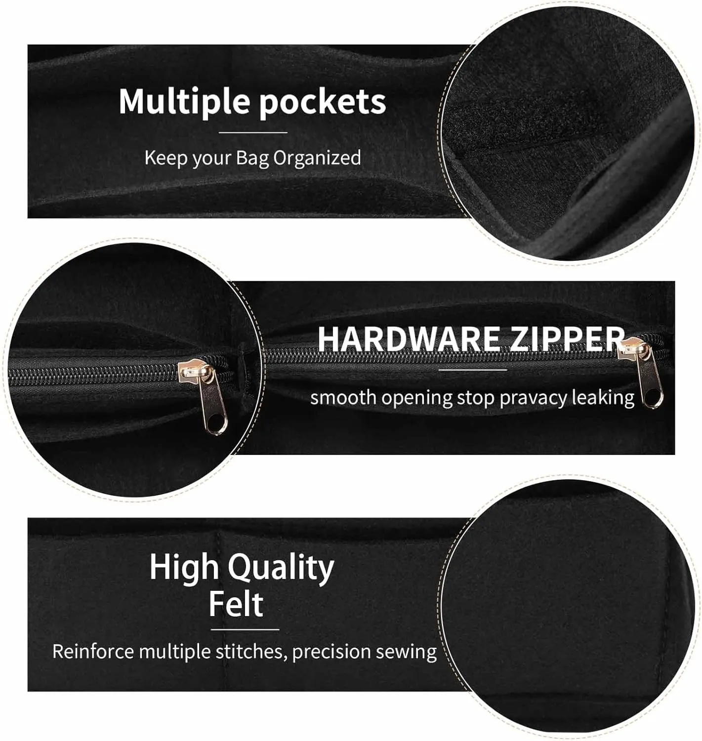 Purse Organizer Insert for LV Noe BB Bucket Bags,Tote Bag Organizer with zipper insert (Small, Black)