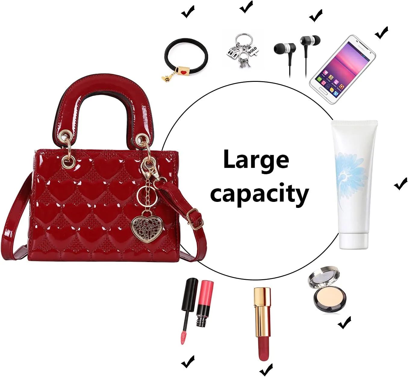 Purses and Handbag for Women Fashion Ladies Leather Top Handle Shiny Patent Satchel Shoulder Tote Bag Crossbody