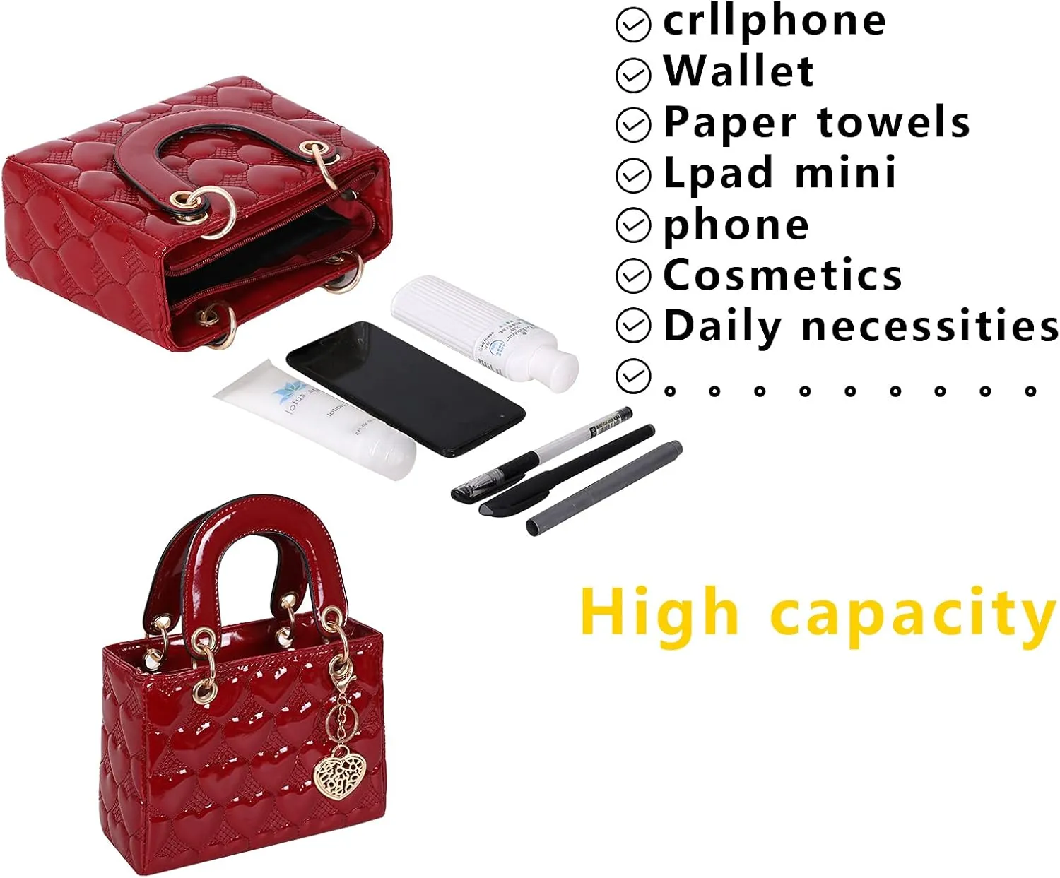 Purses and Handbag for Women Fashion Ladies Leather Top Handle Shiny Patent Satchel Shoulder Tote Bag Crossbody