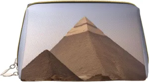 Pyramids of Egypt Print Leather zipper makeup bag Cosmetic Pouch Travel Organizer Toiletry Clutch
