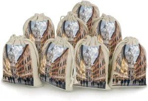 QMKFWT Italian Architecture Drawstring Pouches Small Bulk Cotton Burlap Storage Bags Reusable Muslin Sachet Bag for Candy, Toys, Jewelry, Treats, Birthday Party Favors