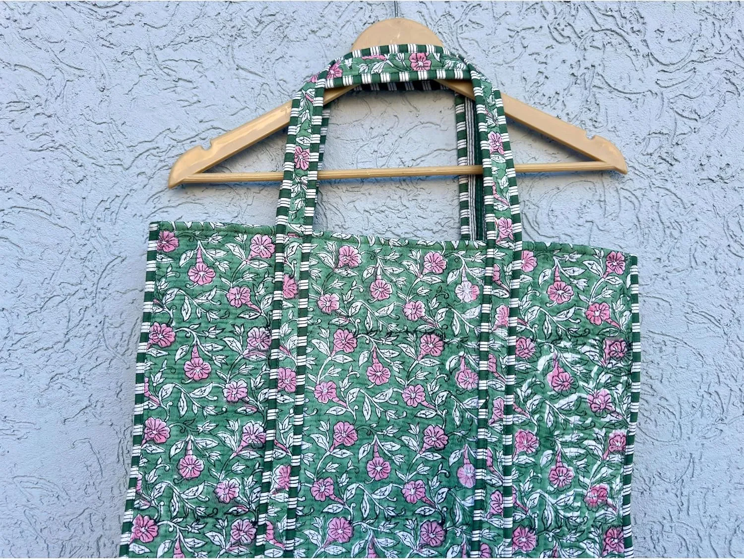 Quilted Cotton Hand printed Reversible Large multicolor cotton Tote Bag,Indian Handmade Block Printed Tote Bag Women Handbag