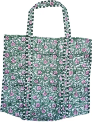 Quilted Cotton Hand printed Reversible Large multicolor cotton Tote Bag,Indian Handmade Block Printed Tote Bag Women Handbag