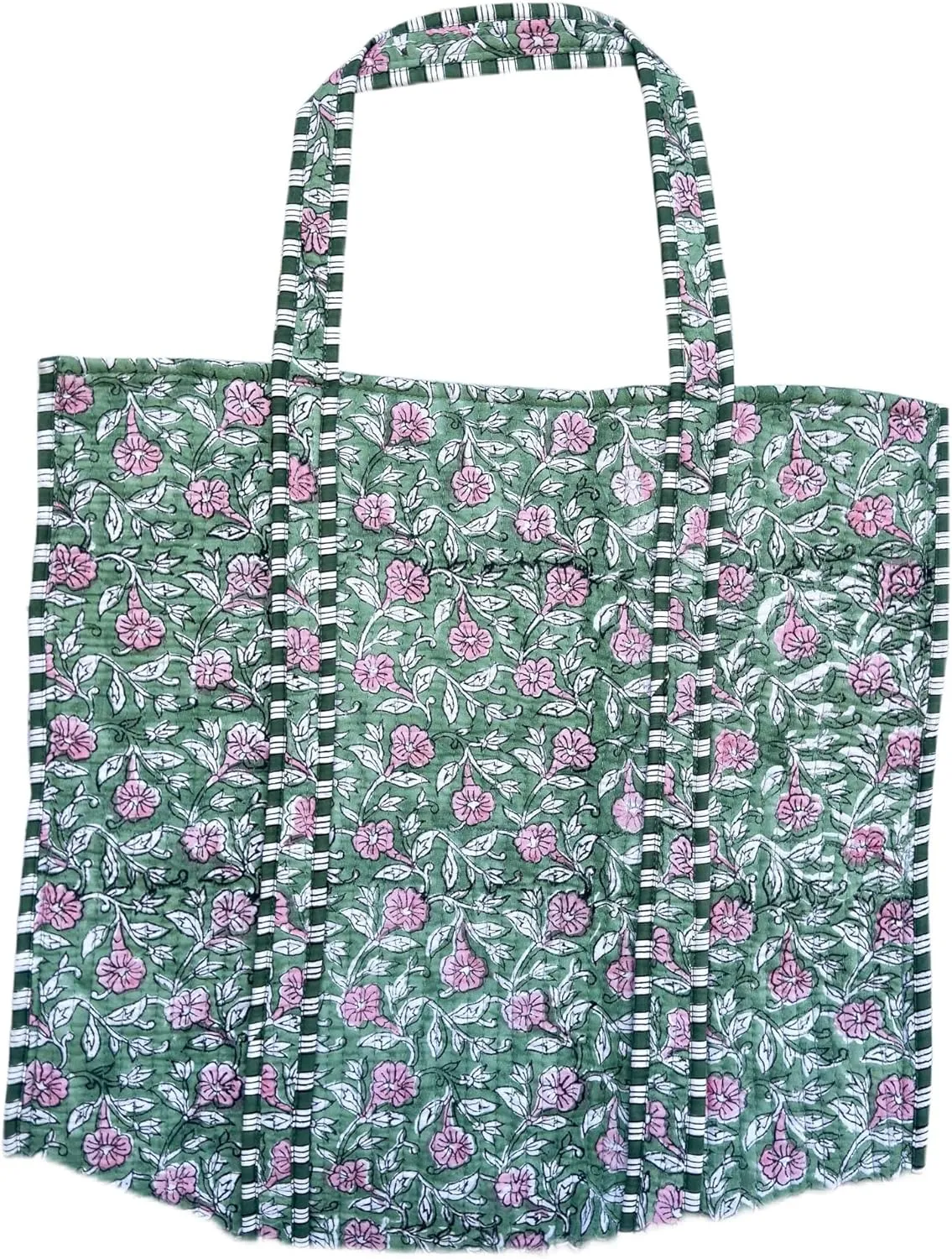 Quilted Cotton Hand printed Reversible Large multicolor cotton Tote Bag,Indian Handmade Block Printed Tote Bag Women Handbag