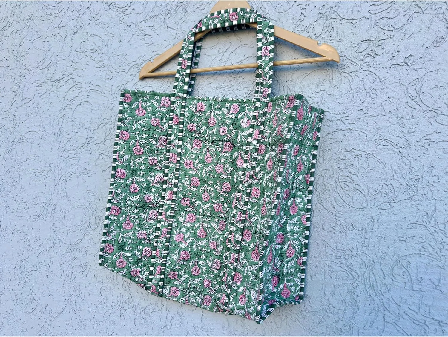 Quilted Cotton Hand printed Reversible Large multicolor cotton Tote Bag,Indian Handmade Block Printed Tote Bag Women Handbag