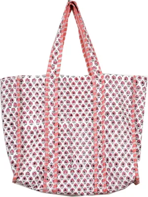 Quilted Cotton Handprinted Reversible Large multicolor Floral Tote Bag