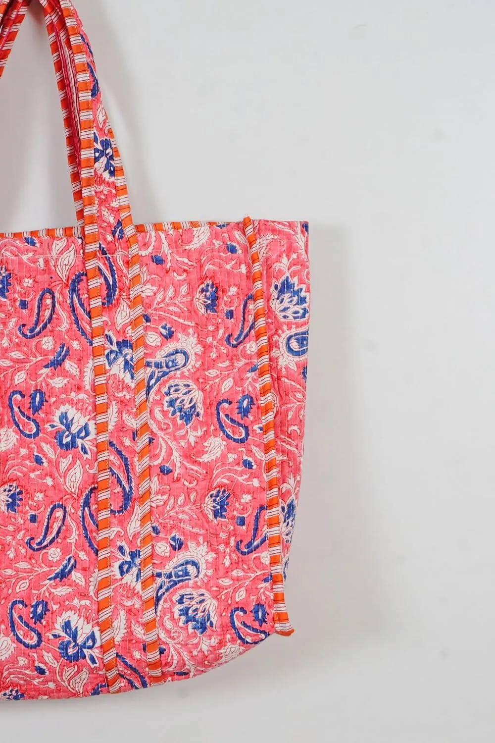 Quilted Cotton Handprinted Reversible Large multicolor Floral Tote Bag