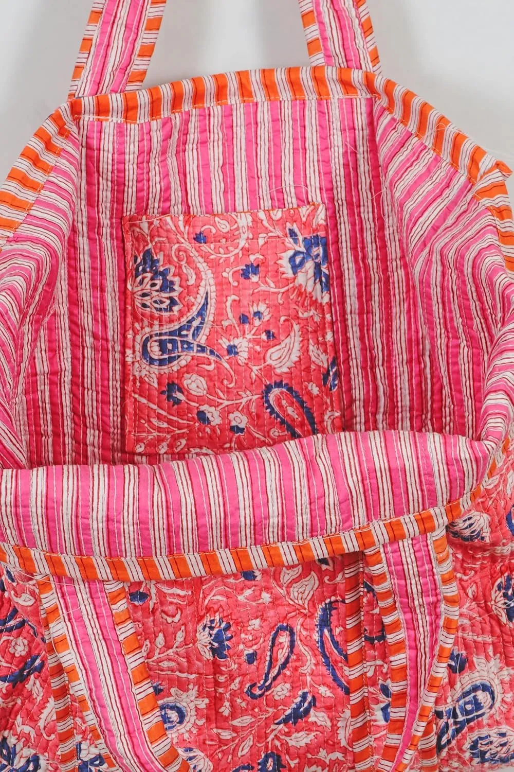 Quilted Cotton Handprinted Reversible Large multicolor Floral Tote Bag