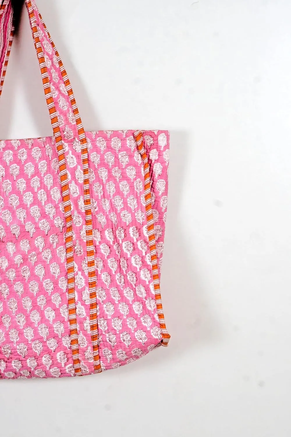 Quilted Cotton Handprinted Reversible Large multicolor Floral Tote Bag