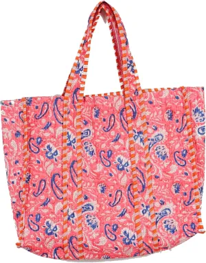 Quilted Cotton Handprinted Reversible Large multicolor Floral Tote Bag
