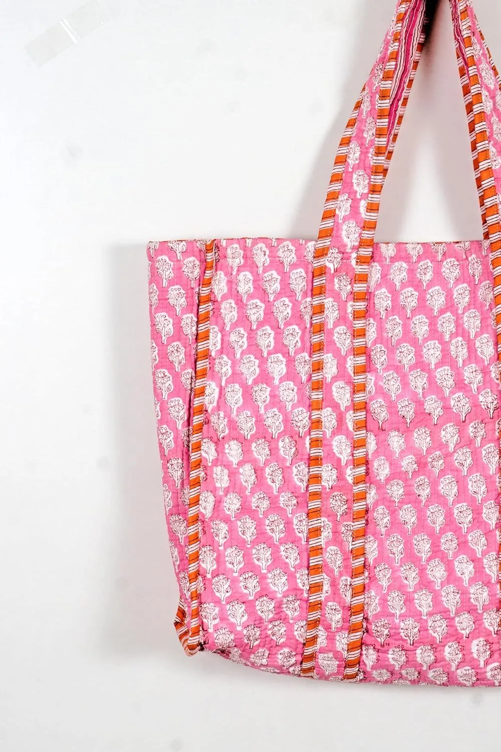 Quilted Cotton Handprinted Reversible Large multicolor Floral Tote Bag