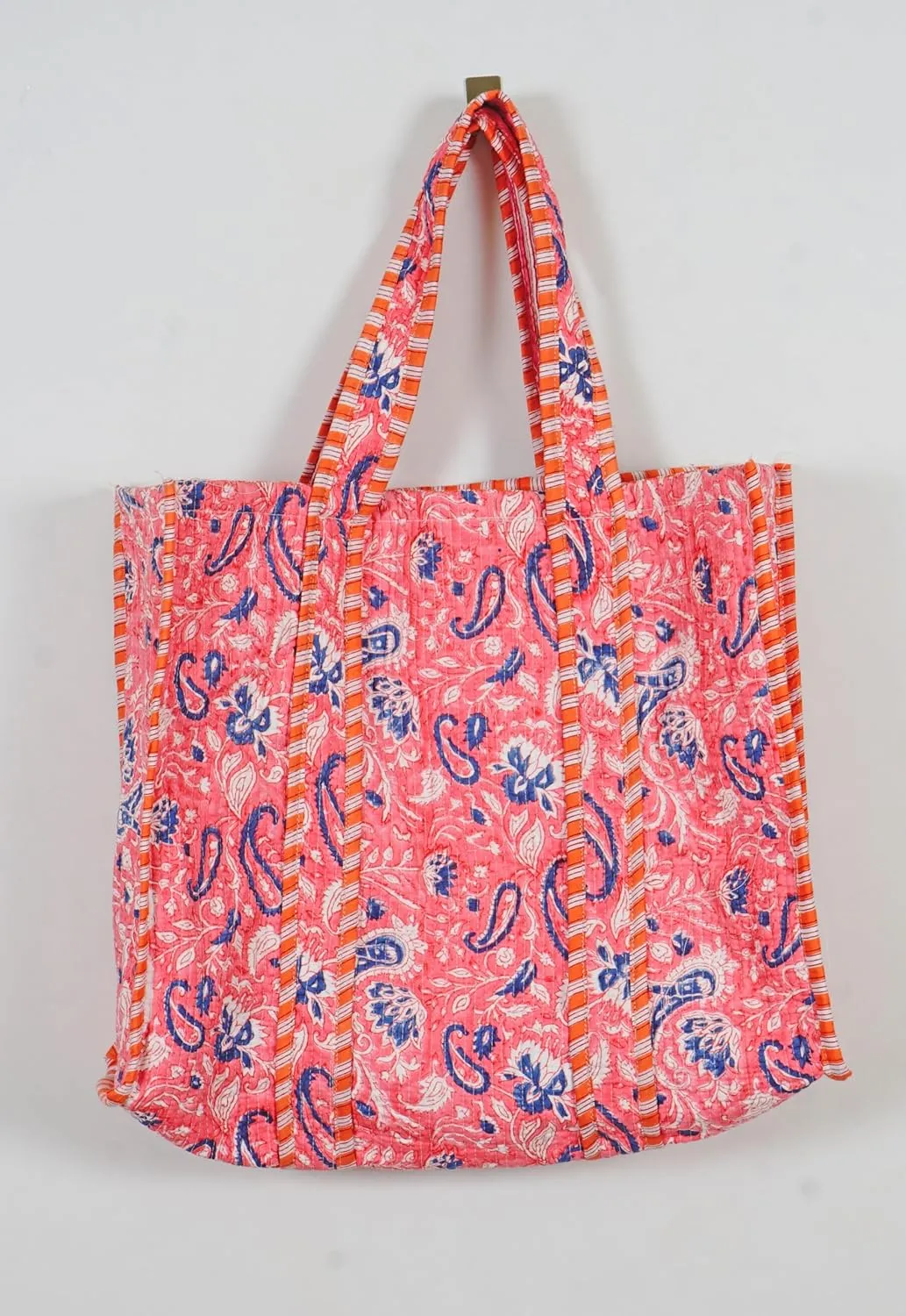 Quilted Cotton Handprinted Reversible Large multicolor Floral Tote Bag