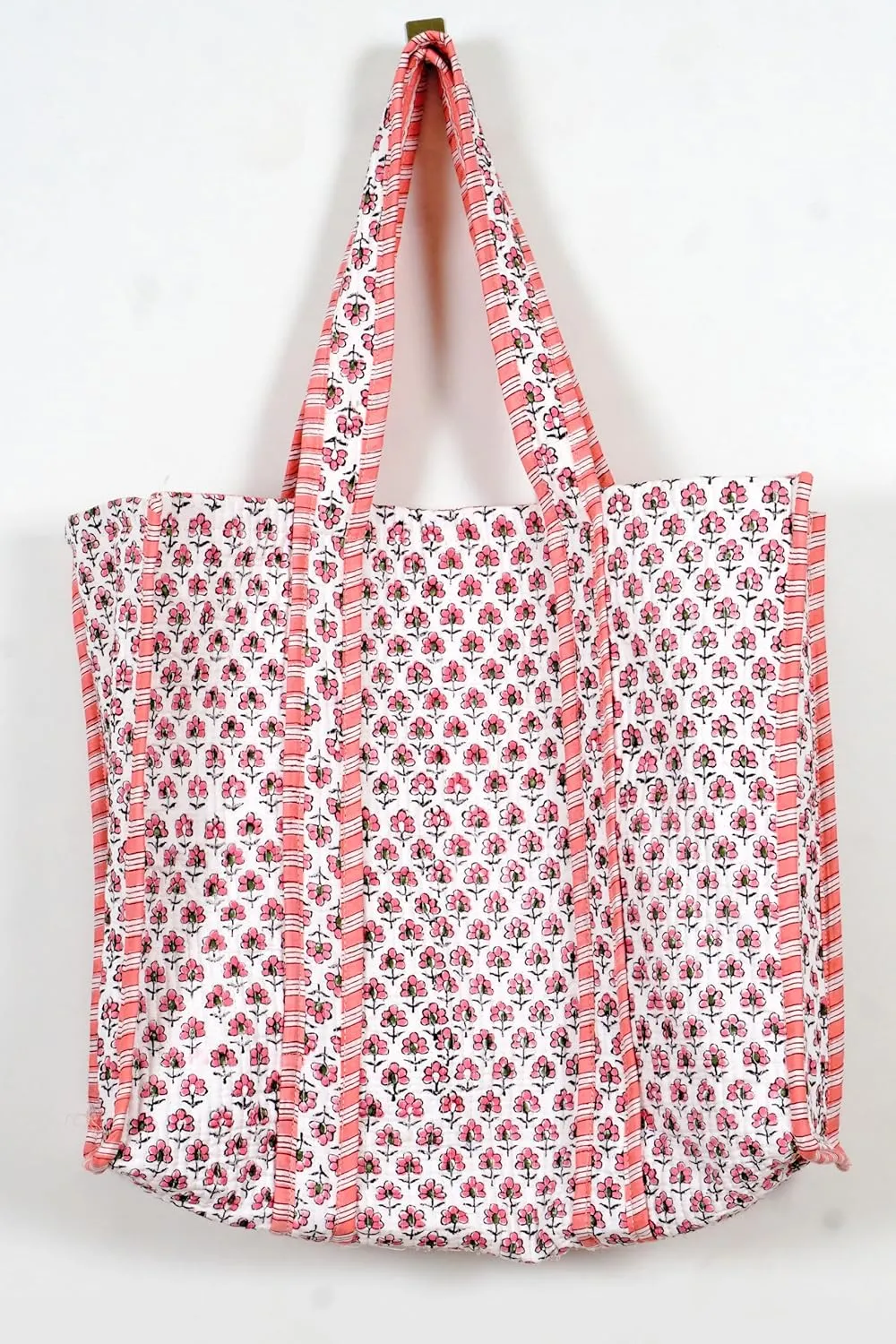 Quilted Cotton Handprinted Reversible Large multicolor Floral Tote Bag