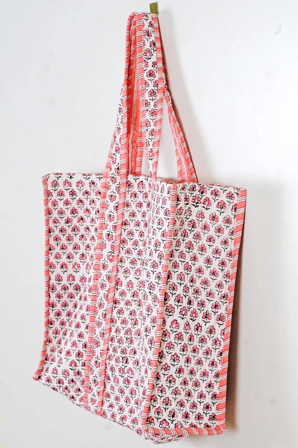 Quilted Cotton Handprinted Reversible Large multicolor Floral Tote Bag
