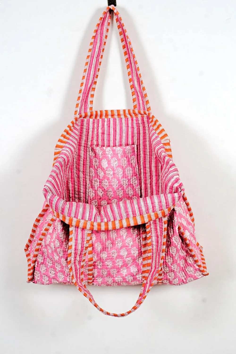 Quilted Cotton Handprinted Reversible Large multicolor Floral Tote Bag
