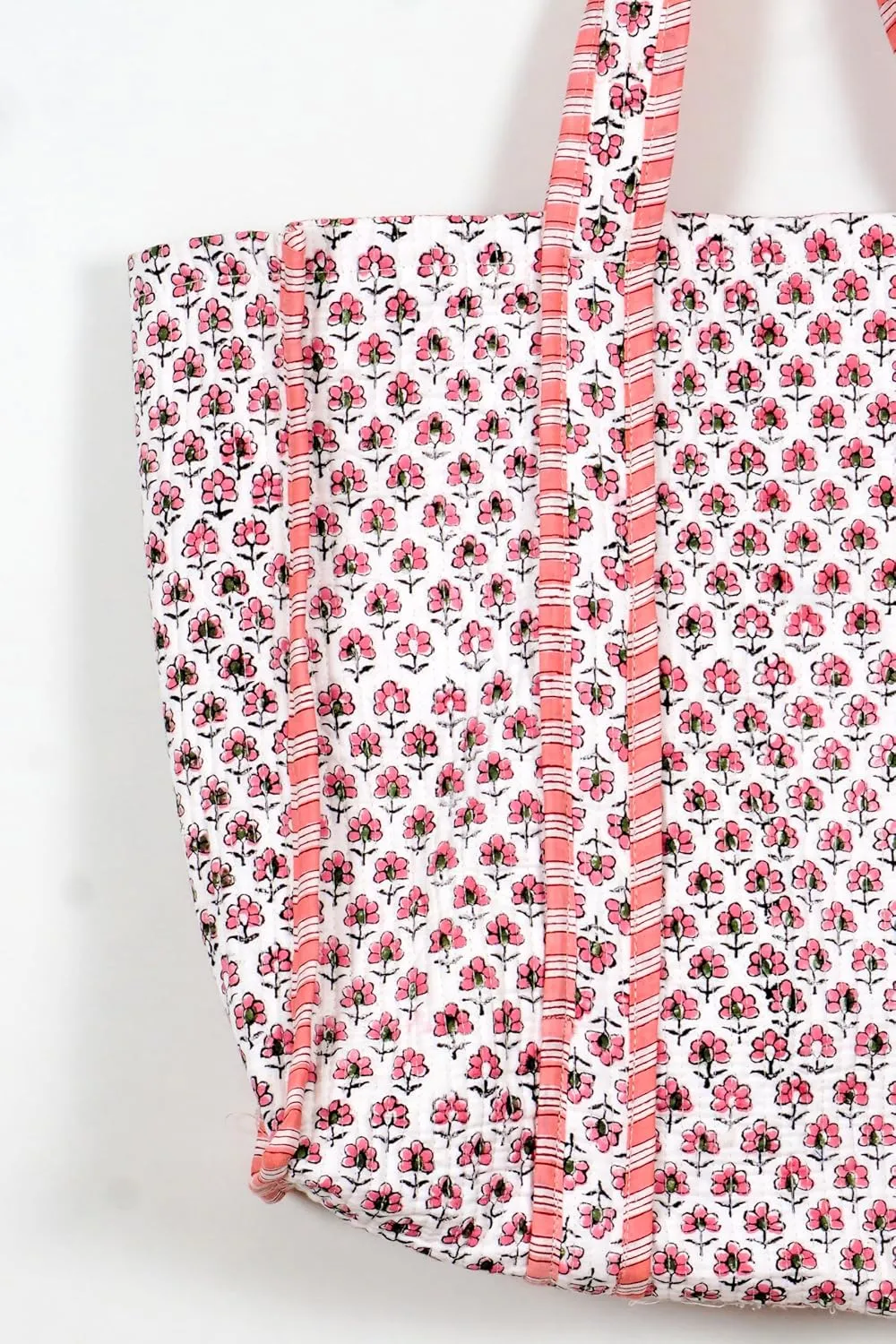 Quilted Cotton Handprinted Reversible Large multicolor Floral Tote Bag