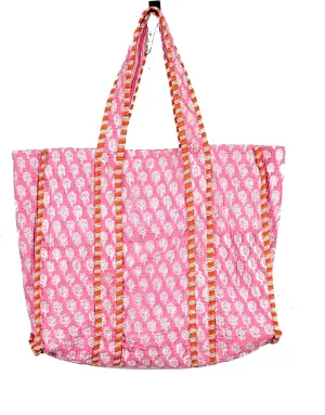 Quilted Cotton Handprinted Reversible Large multicolor Floral Tote Bag
