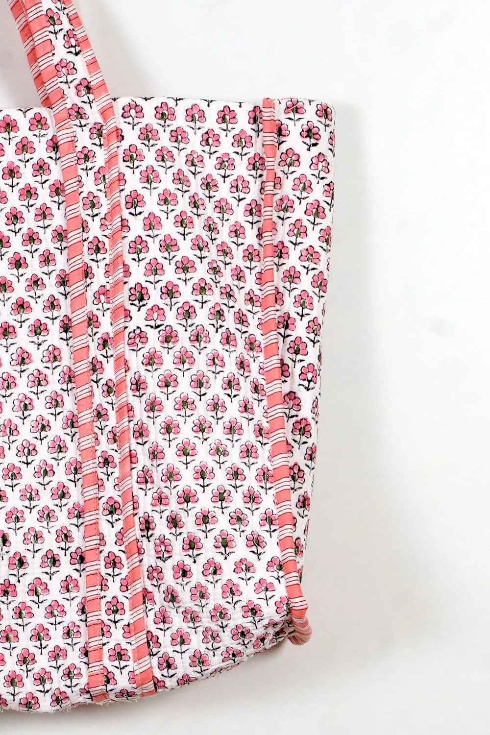 Quilted Cotton Handprinted Reversible Large multicolor Floral Tote Bag