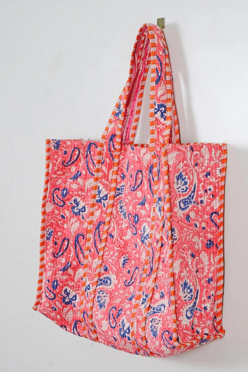 Quilted Cotton Handprinted Reversible Large multicolor Floral Tote Bag